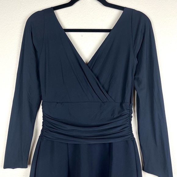 Chiara Boni La Petite Robe Navy Blue Ruched Cross-Front Jersey Pencil Midi Dress - Picture 2 of 7